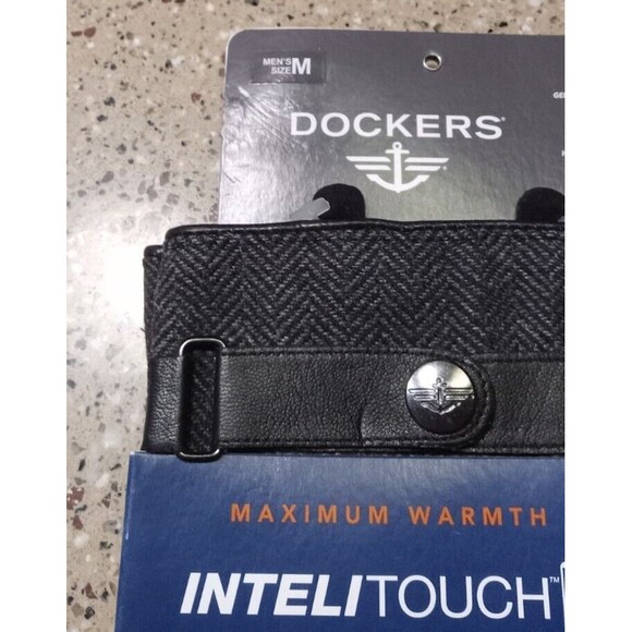 Dockers Mens Medium M Black Leather Wool Gloves Intelitouch Heat Retention Lined - Picture 7 of 10